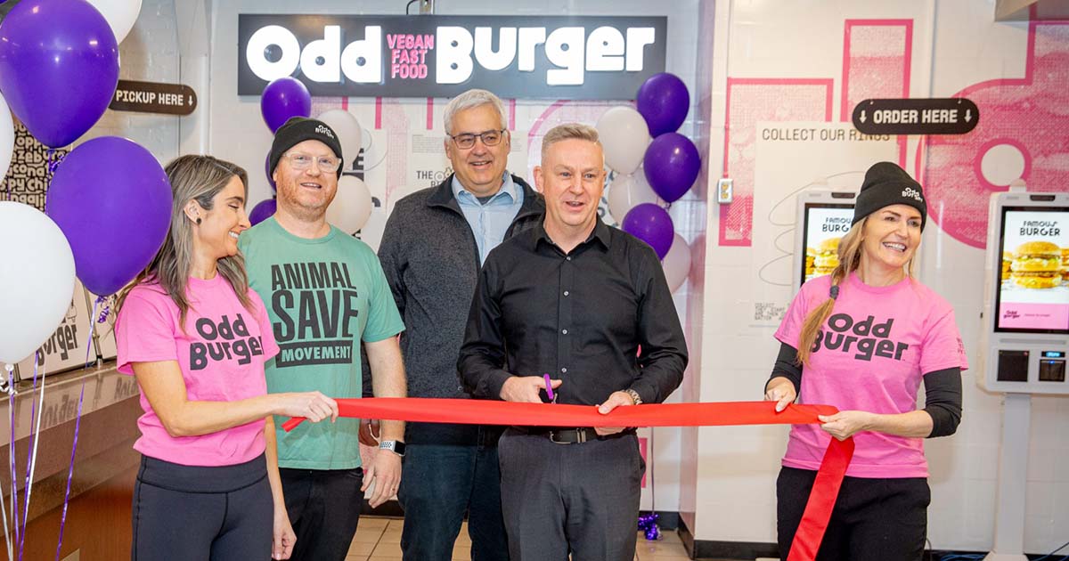 Vasiliki and James McInnes, co-founders of Odd Burger, with Matthew Davison, dean of Science at Western and Colin Porter, director of Hospitality Services at Western, with Odd Burger director of operations Katie McInnes, at the launch of the Odd Burger outlet at UCC Food Hub 