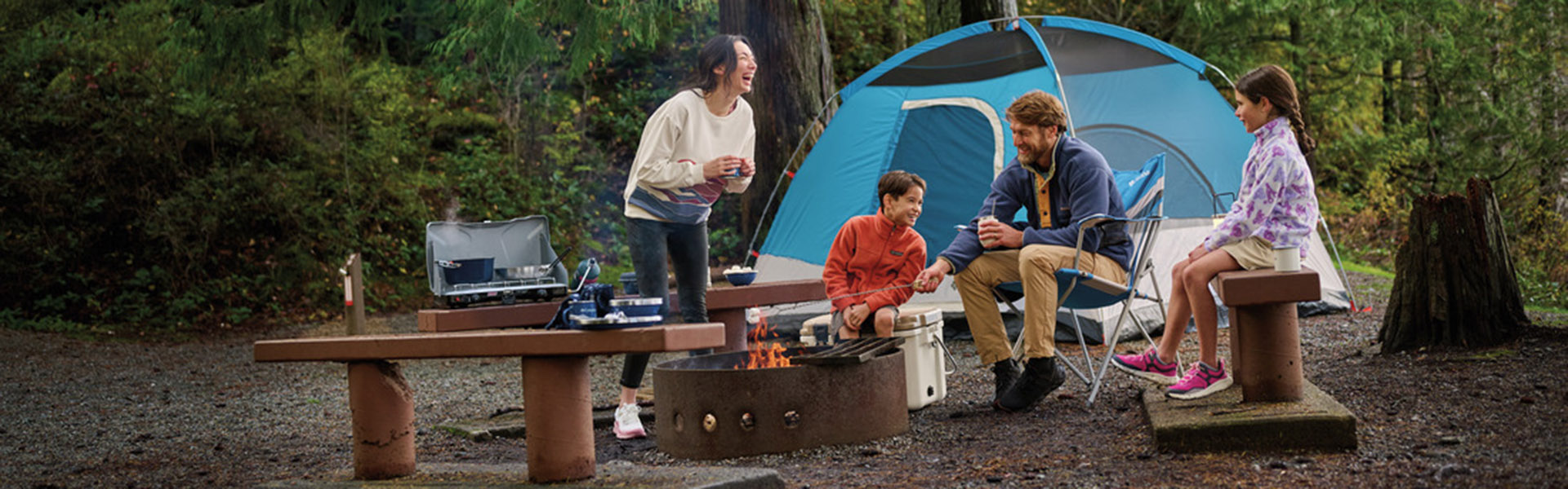 A family outside a tent