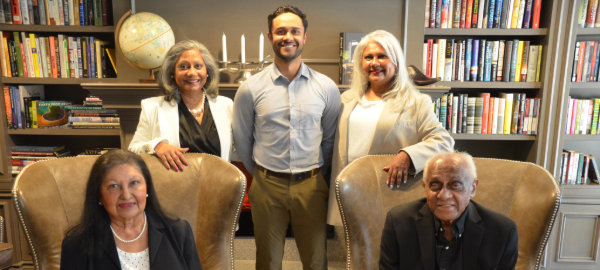 Clockwise, starting from the top left: Barbara Nathoo, Alex du Boulay, Linda Thomas, Julius Nathoo, and Celina Nathoo.