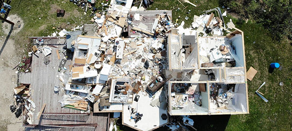 Drone image of the EF4-rated tornado in Alonsa, Man. in 2018