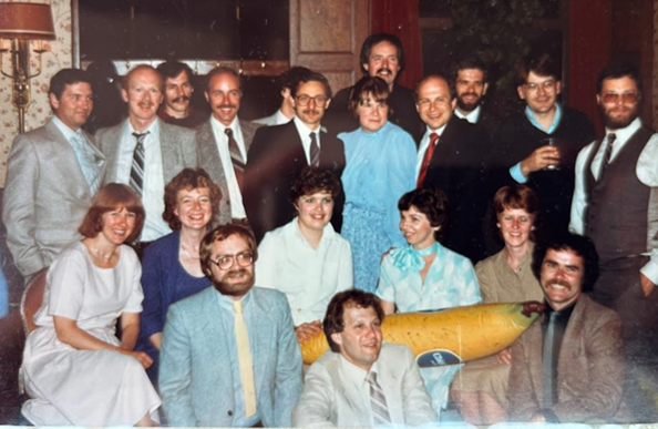 The class celebrating their 10 year reunion in 1984.